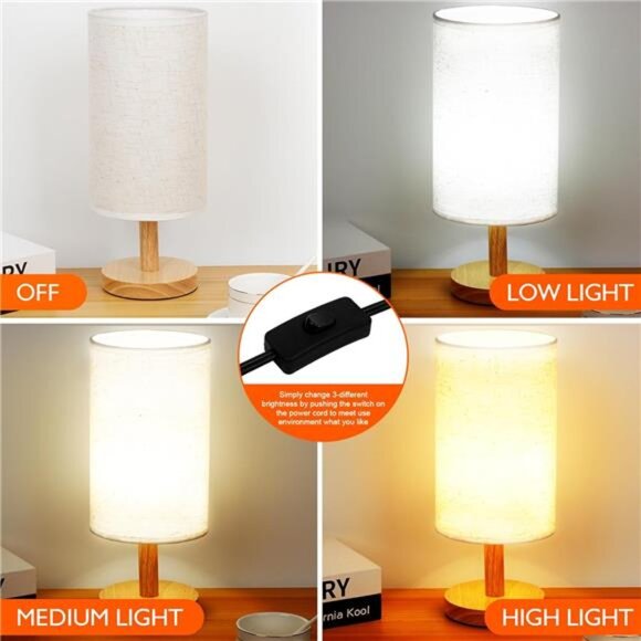 AFROG Table Lamp for Bedroom - 3 Way Dimmable Nightstand Lamp with Round Flaxen - Picture 2 of 8